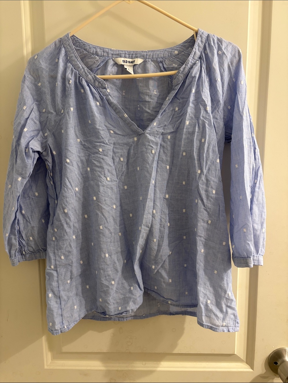 Old Navy Light Blue V-Neck Tunic with White Dot Print